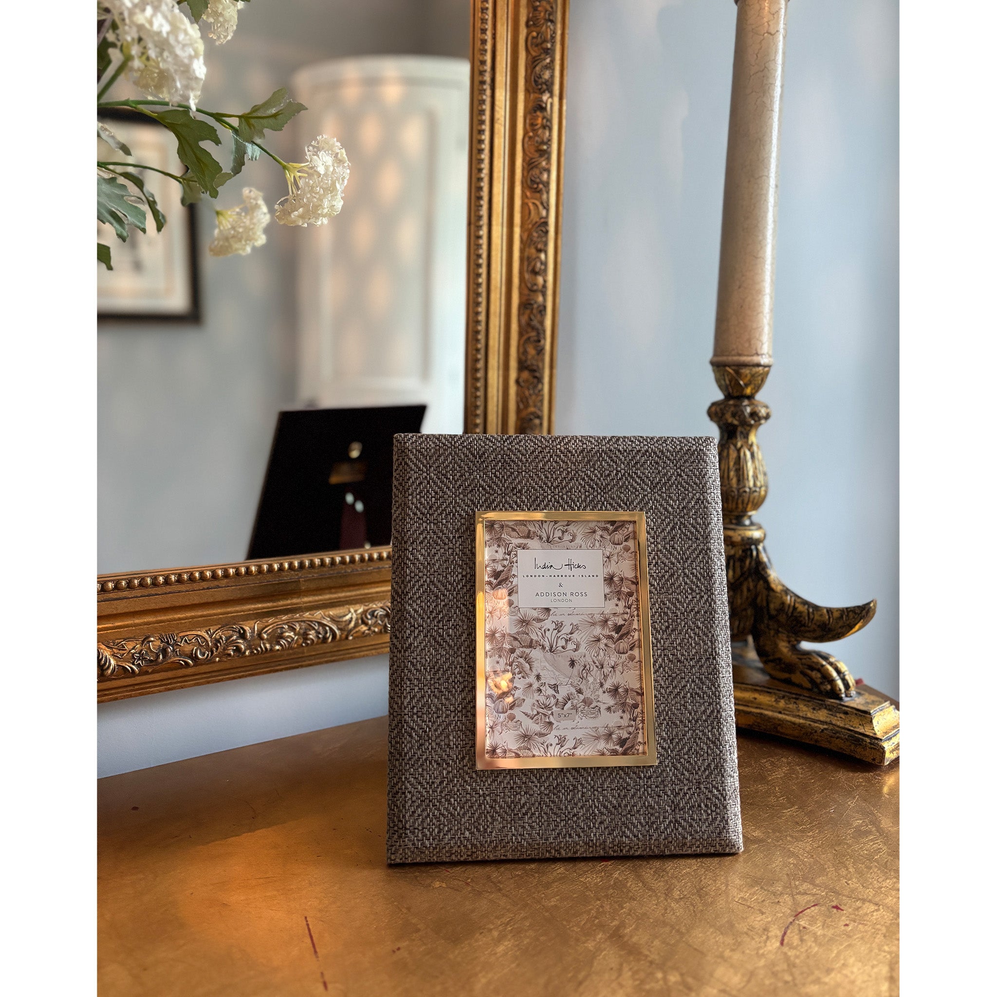India Hicks Brown Geometric Fabric Photo Frame